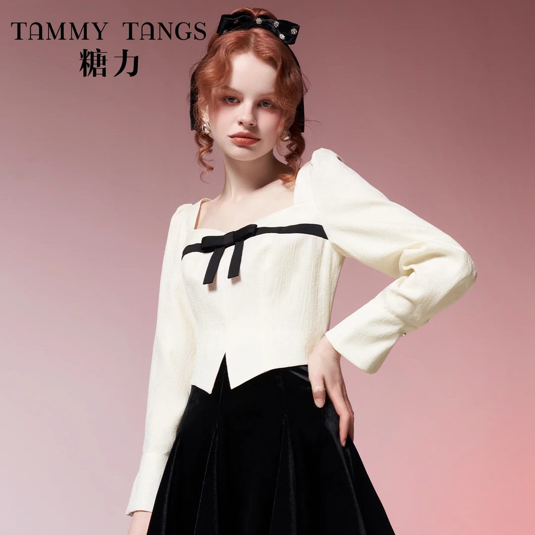 【老板娘夏天】糖力 罩衫方领提花上衣短款