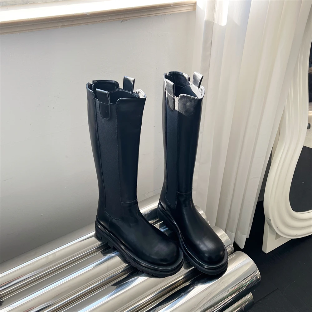 bytheWEI 光面显瘦时尚百搭骑士靴长靴高筒靴2666-8