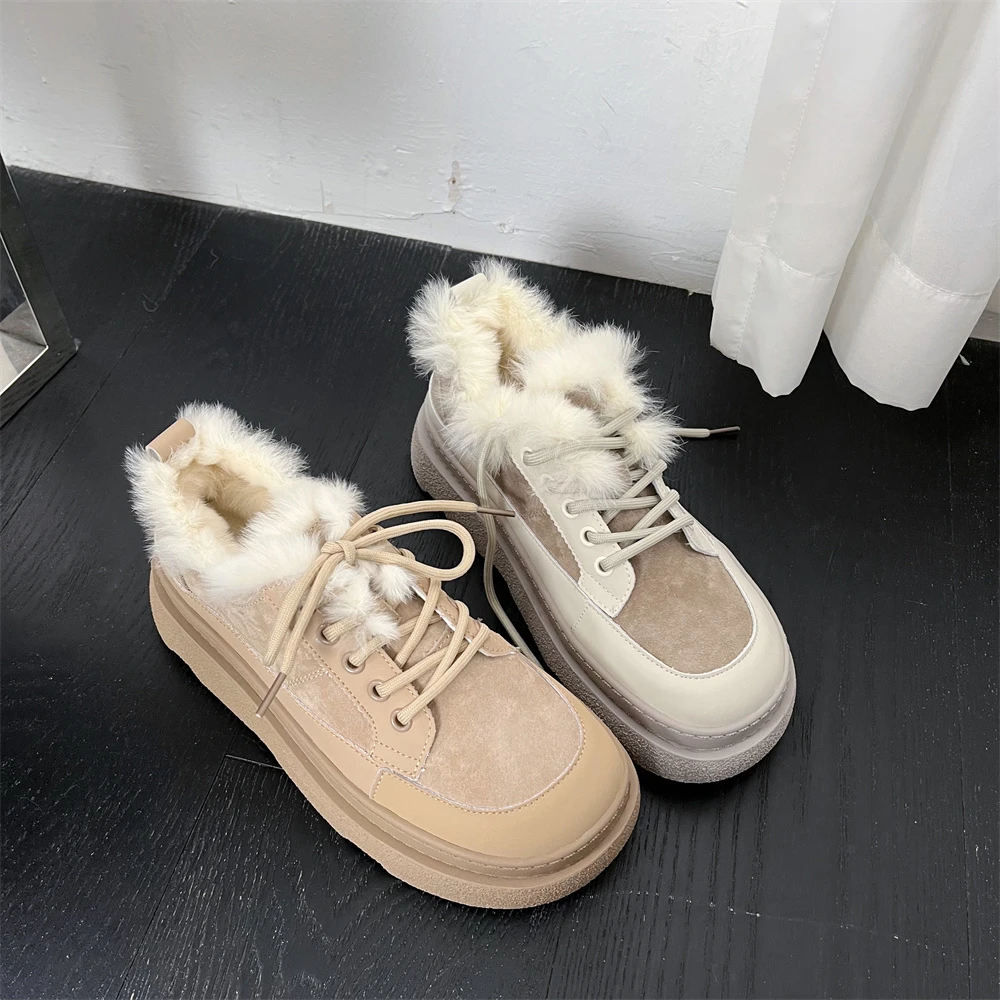 bytheWEI百搭厚底加绒休闲鞋毛毛板鞋女运动鞋3270