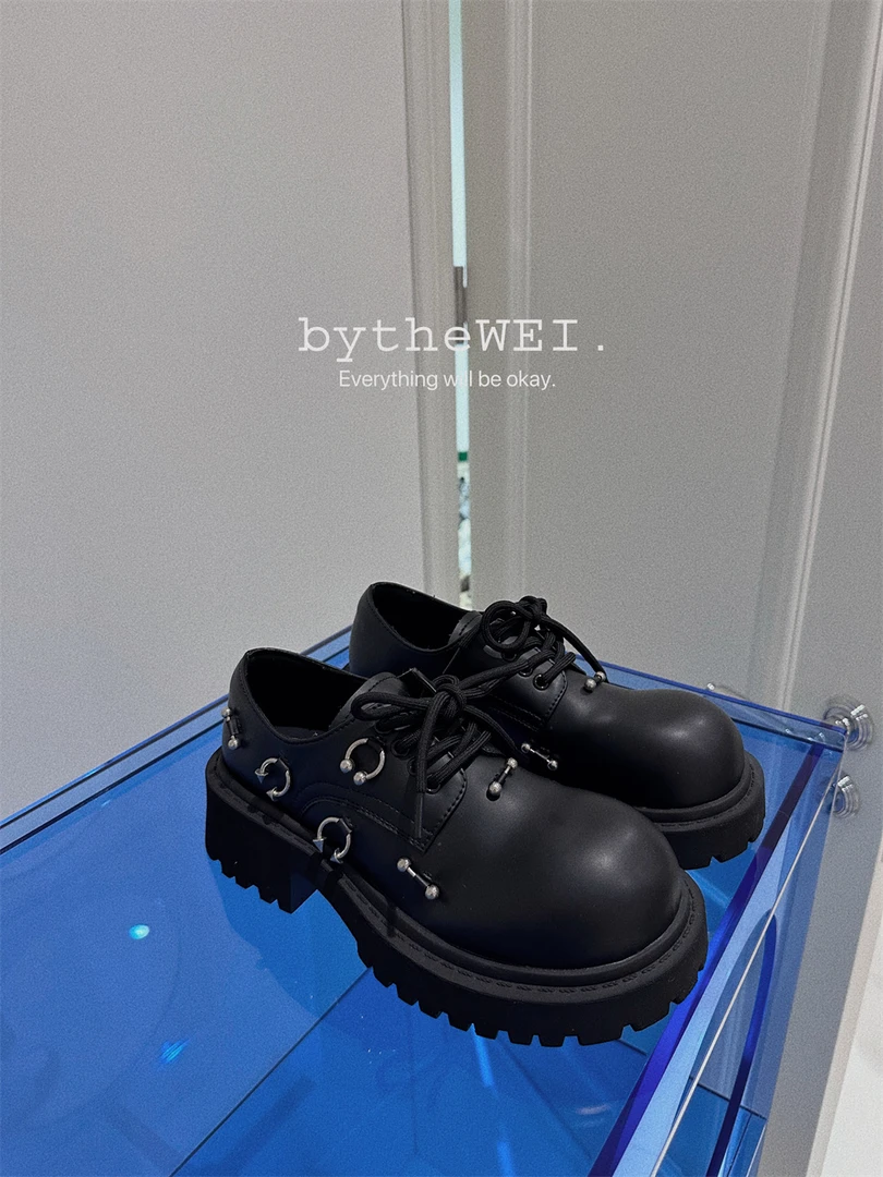 bytheWEI【银饰小皮鞋】英伦风真皮厚底小皮鞋大头甜酷乐福鞋单鞋女