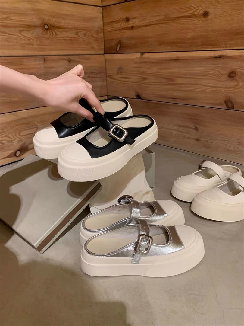 bytheWEI厚底增高包头一字带玛丽珍半拖鞋外穿拖鞋玛丽珍女-15