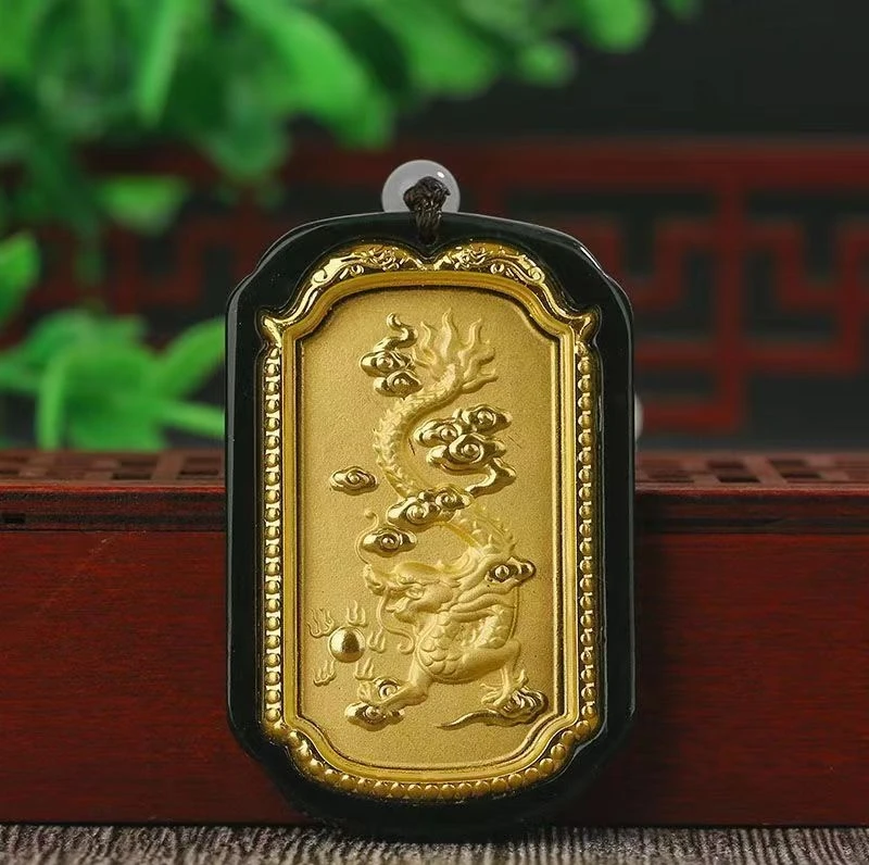 非金属吊坠 金镶Y方形龙牌吊坠 XX