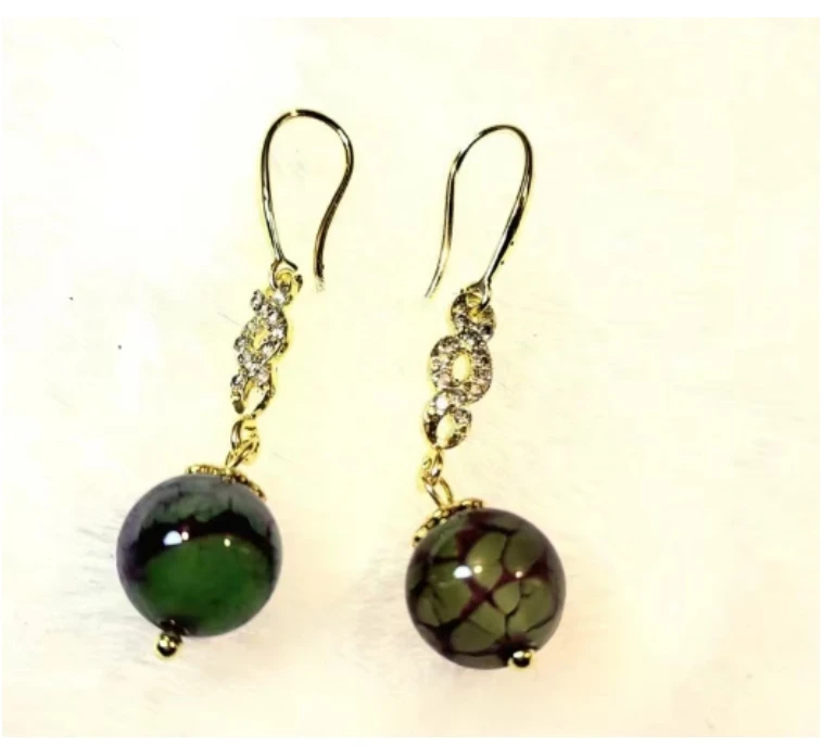 非金属耳饰 Y髓绿L鳞B石耳环  WW