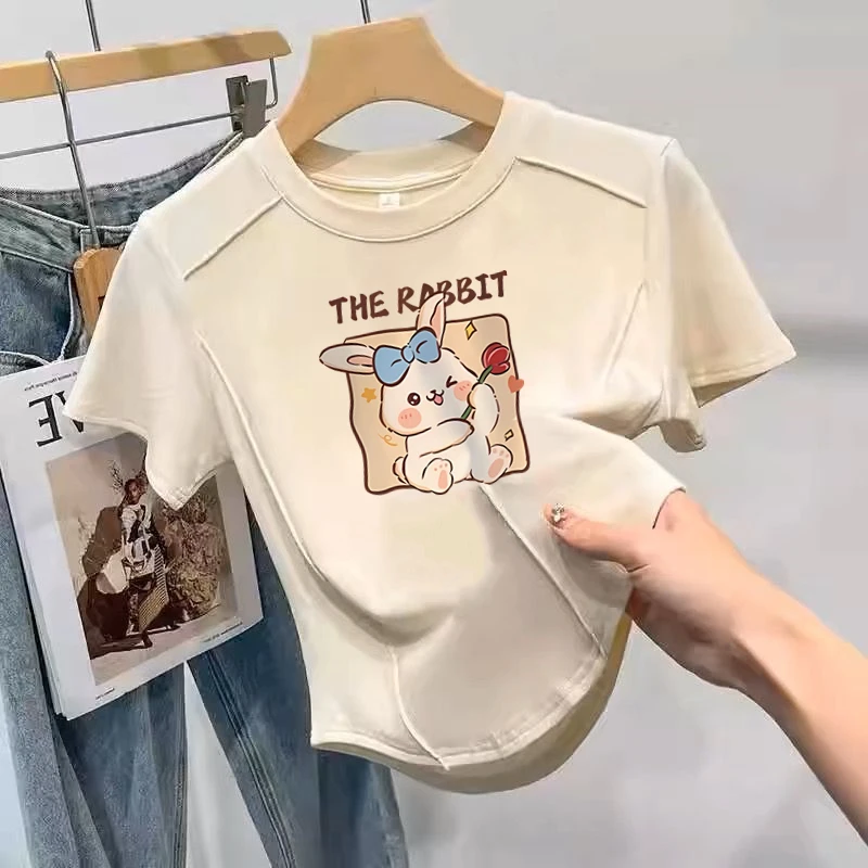 棉质儿童t恤短袖女童夏季韩版洋气新款小众高腰显瘦短款上衣百搭