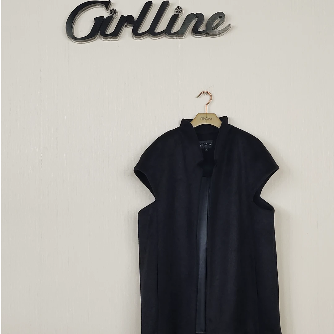 休闲【龟马夹百搭纯色中长款无袖】羊毛宽松黑色背心时尚马甲坎肩