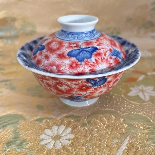 景德镇手绘陶瓷釉下红釉下彩二才盖碗刘老师作品茶具茶杯盖碗