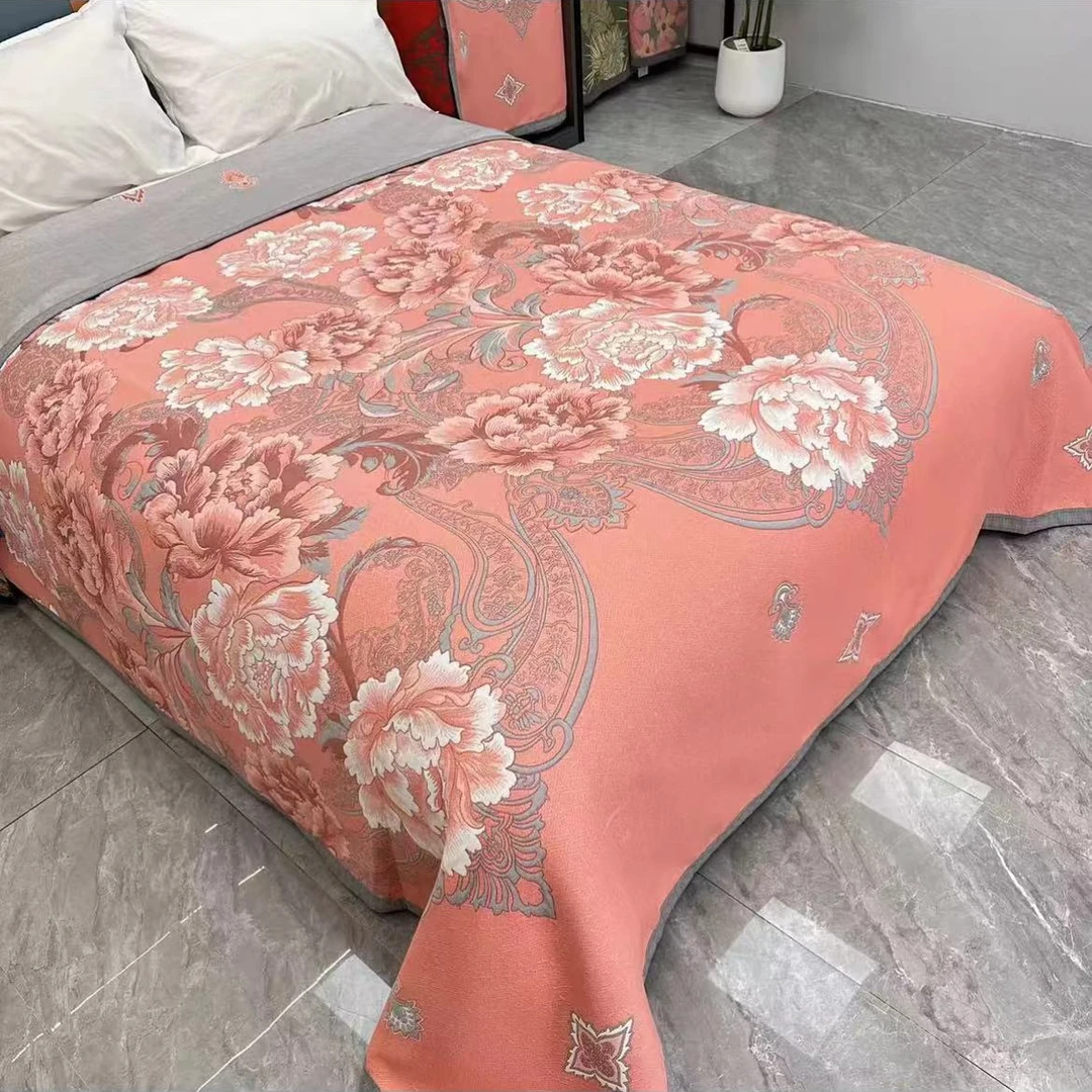 【富贵同春粉色】轻奢多功能长绒澳棉盖毯{230*250}3