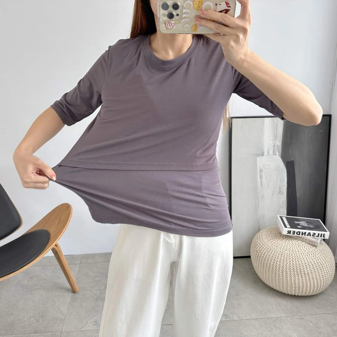 中袖春夏打底衫夏季薄款哺乳衣上衣喂奶衣月子服产后妈妈孕妇装