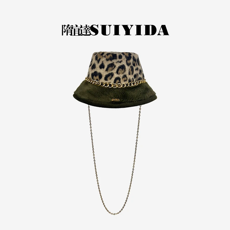 SUIYIDA/隋宜达豹纹链条渔夫帽休闲时尚设计师秋冬新款