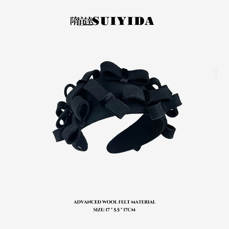 SUIYIDA/隋宜达 非金属布艺发饰 羊毛毡蝴蝶结发箍 设计师新款