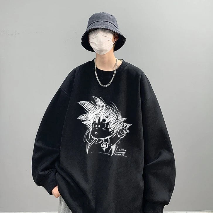 日系落肩动漫创意卫衣印花成人休闲户外时尚圆领大码宽松男士长袖