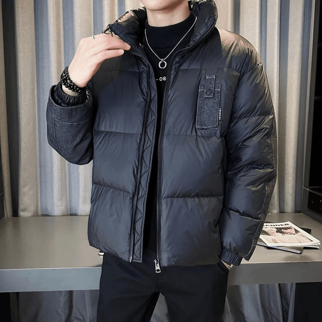 6806高品重磅立领牛仔拼接加厚外套