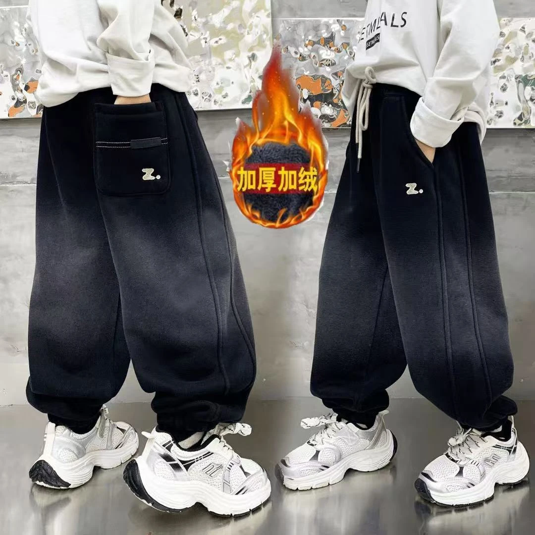 儿童冬款加绒加厚卫裤砂洗Z字母潮流百搭洋气休闲男童中大童新款