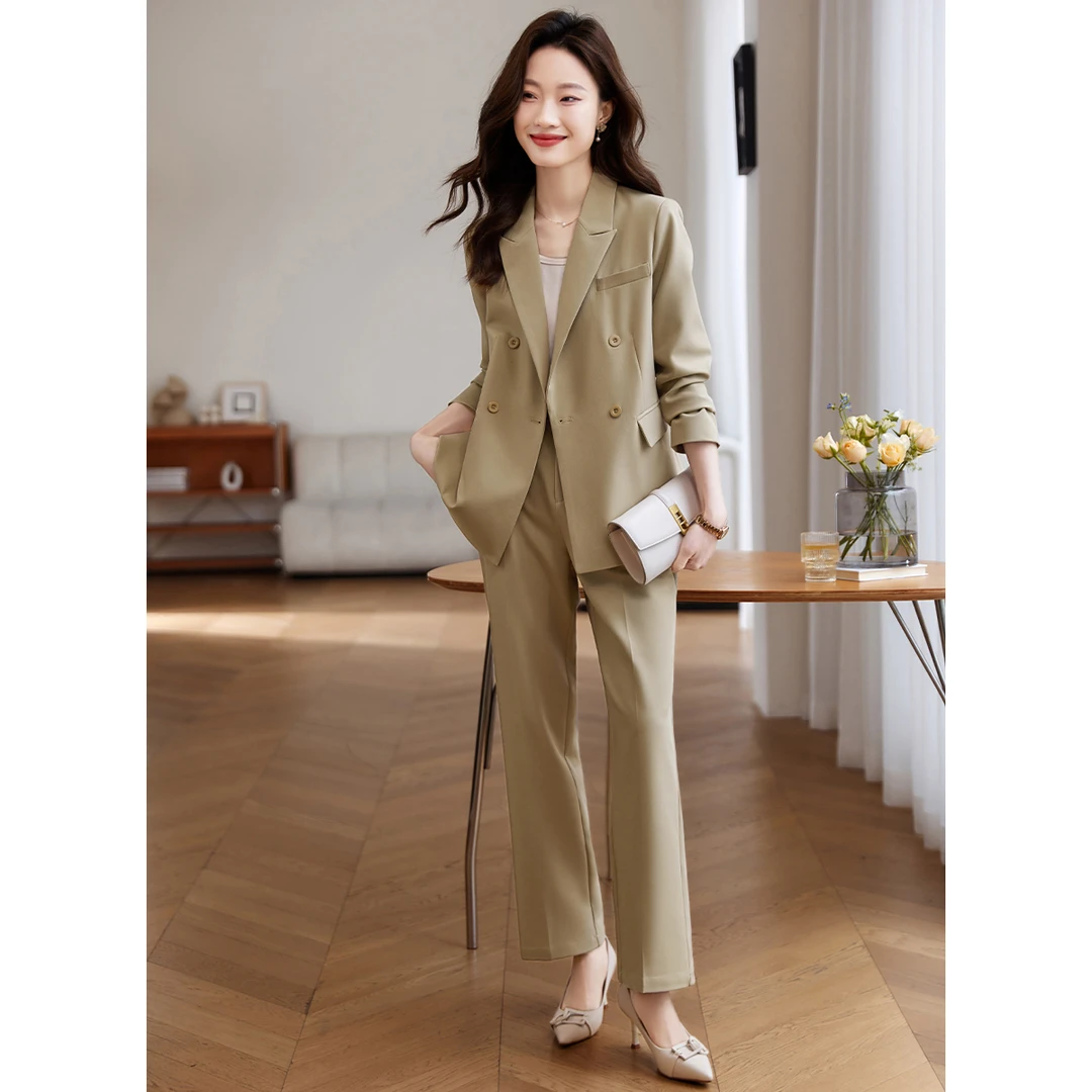 沫晗依美【奥莱】西装套装2024秋季简约通勤百搭显瘦西装西裤两件套