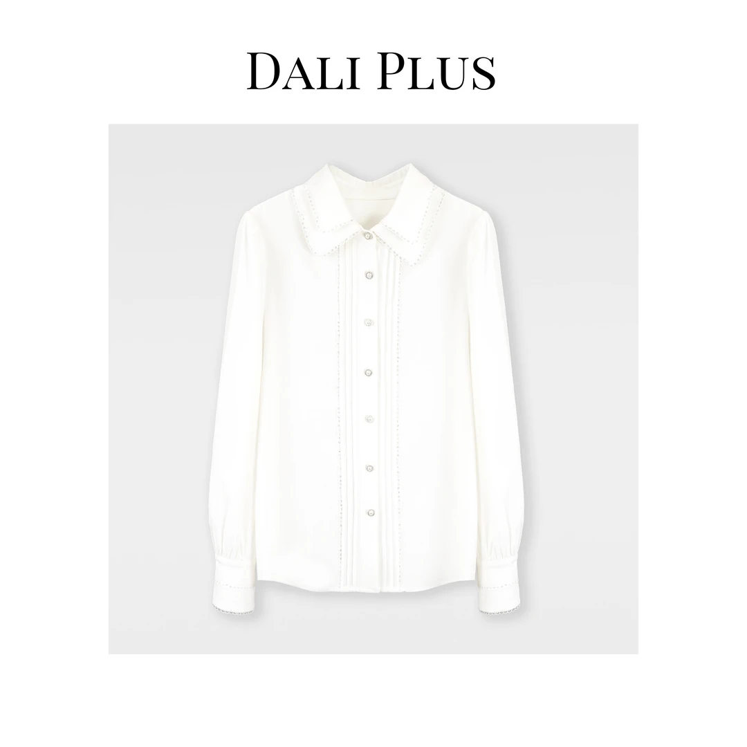 DALI PLUS高级气质双层领白色垂感醋酸时尚女士长袖衬衫-22115701