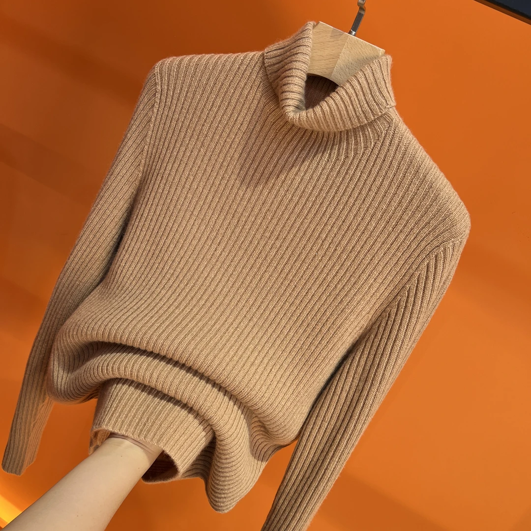 2023年秋冬新款轻奢全毛无缝百搭条纹高领100%羊毛衫88036-5