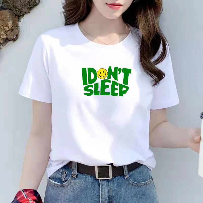 高档白色短袖t恤女2023夏季新款圆领字母印花简约休闲宽松上衣潮