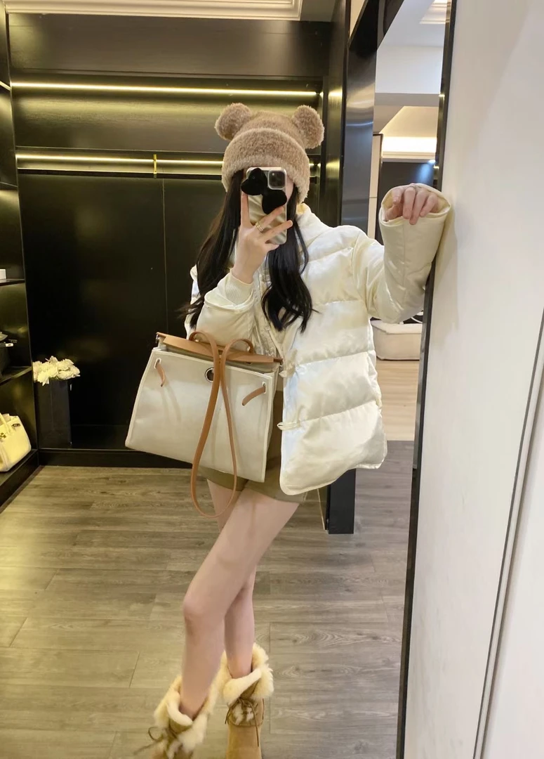 2023冬季新中式国风盘扣高端韩版加厚棉服拉链连帽保暖外套女