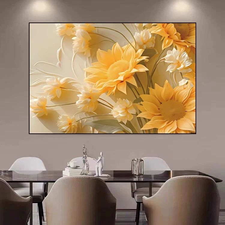 【向日葵】晶瓷镶钻挂画沙发背景墙玄关落地壁画奶油风客厅装饰画