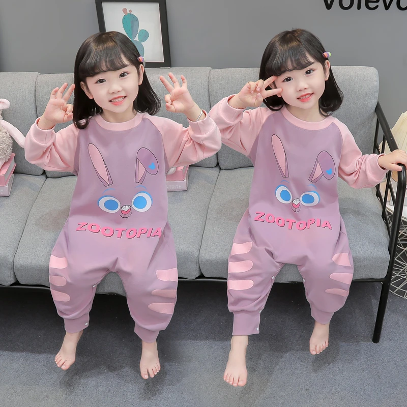 女童连体睡衣儿童春秋季纯棉哈衣防着凉睡袋小女孩宝宝长袖家居服
