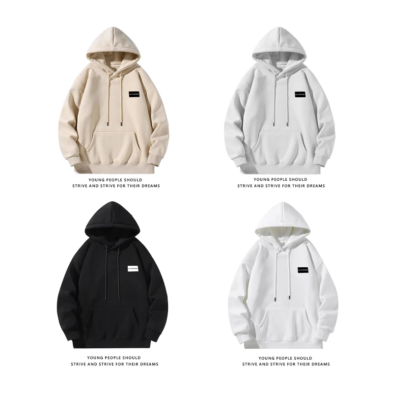 MS03简约梵文印花港风潮牌宽松男女同款小众基础学院风连帽休闲卫