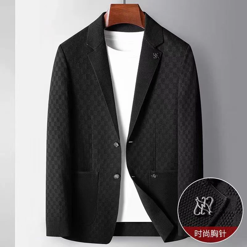 【轻奢高端双面针织西服】春秋季商务时尚重工艺针织提花西装611