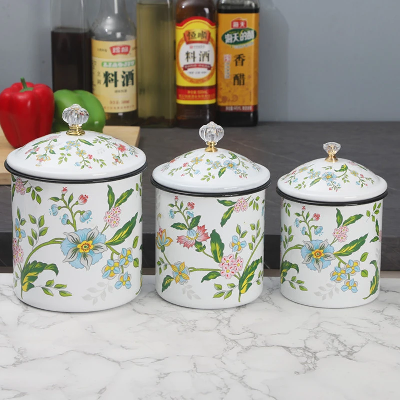欧丽家珐琅搪瓷储物罐老式怀旧铁瓷储物器皿搪瓷糖果干果罐子