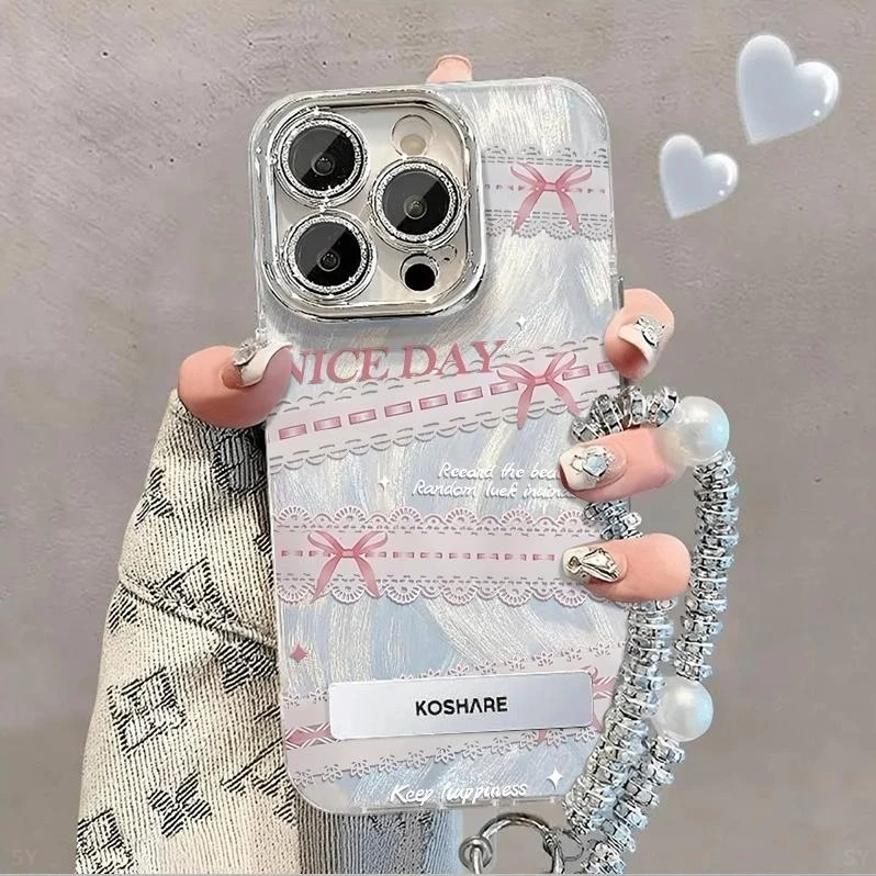 粉蝴蝶结适用iPhone16promax苹果华为小米OPPOvivo一加红米手机壳