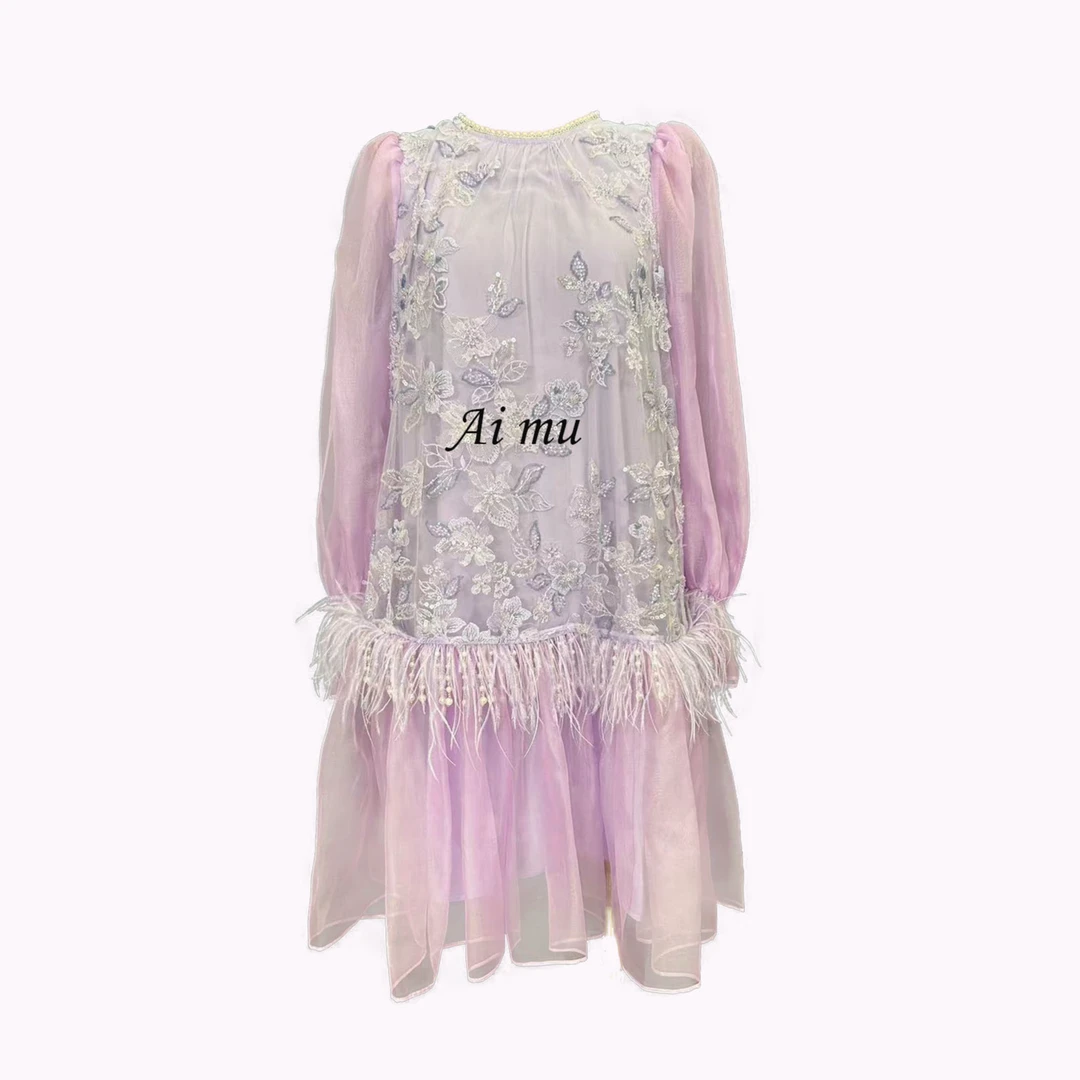 （悄悄）女装连衣裙蕾丝紫色公主气质轻奢时尚日常设计师甜美绣花