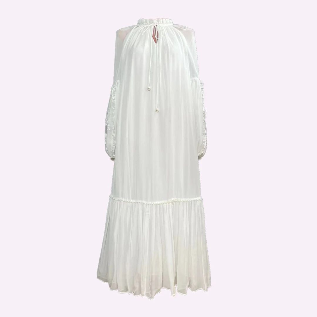 （随风）桑蚕丝连衣裙设计师夏季女士公主夏款长袖长裙百搭时尚