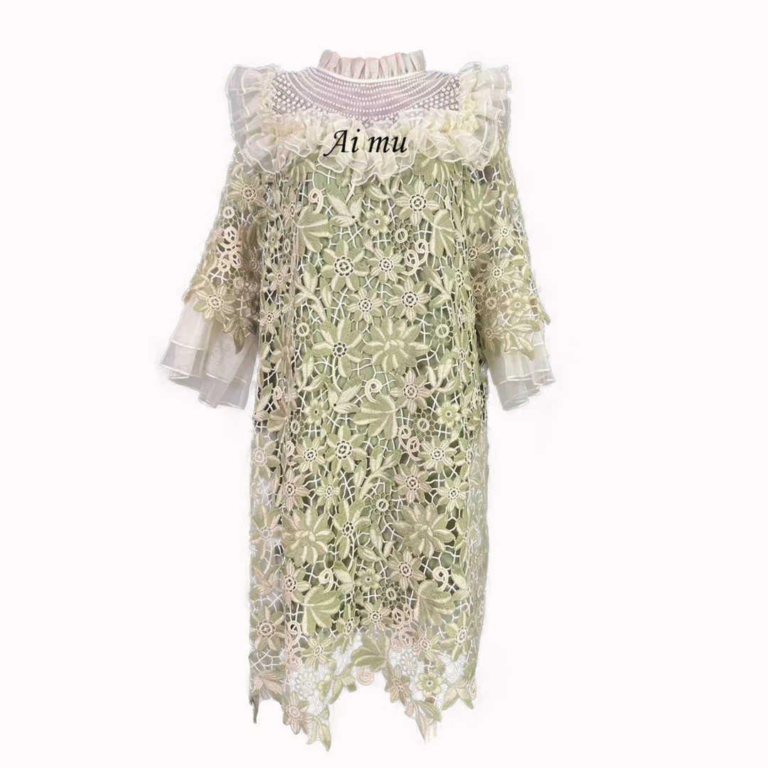 （晨阳）女装连衣裙裙子蕾丝碎花气质桑蚕丝时尚优雅设计师春夏轻奢