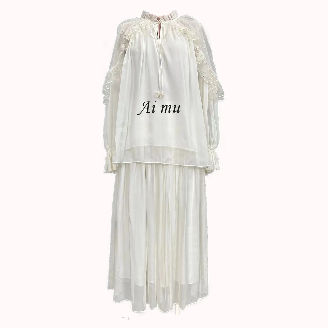 （画梦）桑蚕丝套装裙气质气质白色时尚女士春夏设计师宫廷优雅春季