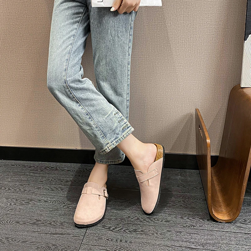 芭比娃娃同款法式复古软底包头半拖厚底一脚蹬平底勃肯鞋女网红