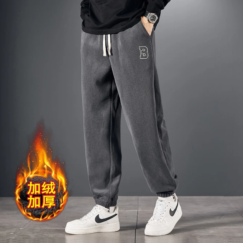 加绒运动卫裤男款2023新款冬季春秋款加绒加厚男士束脚休闲长裤子
