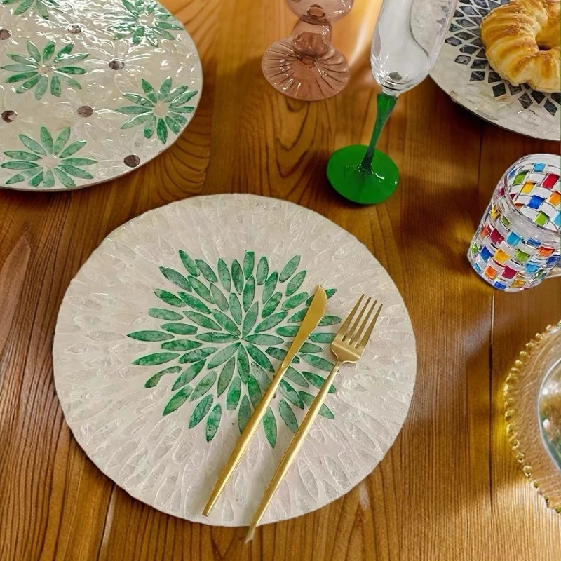 越南轻奢藤编贝壳餐垫隔热垫家用客厅点心圆形茶盘零食托盘编织