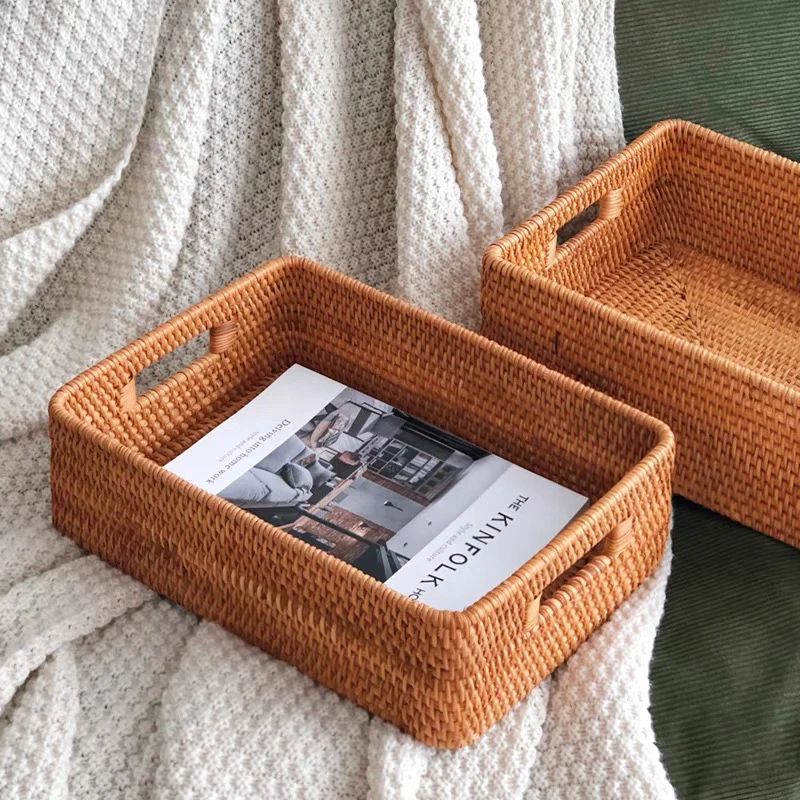 30*20*9越南藤编长方形大号收纳筐书本桌面茶几储物整理箱编织