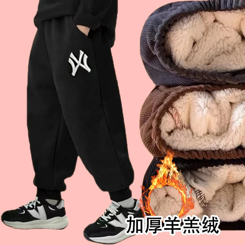 胖童男童加肥加大秋冬款裤子冬季运动裤羊羔绒加绒加厚保暖休闲裤