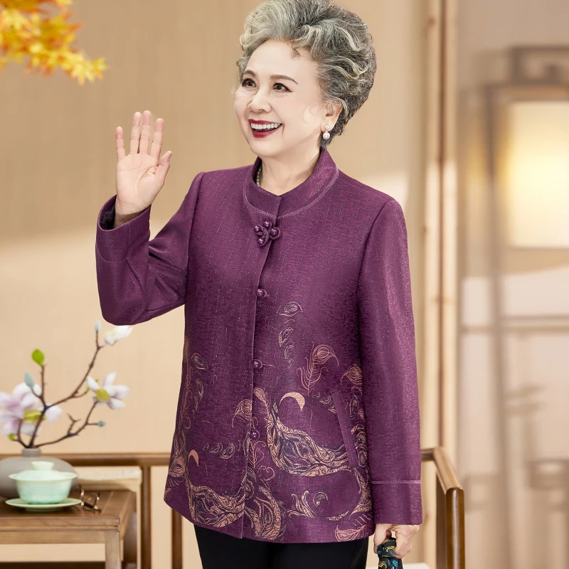 奶奶秋装外套中老年妈妈春秋呢子唐装上衣60-70-80岁老太太衣服女