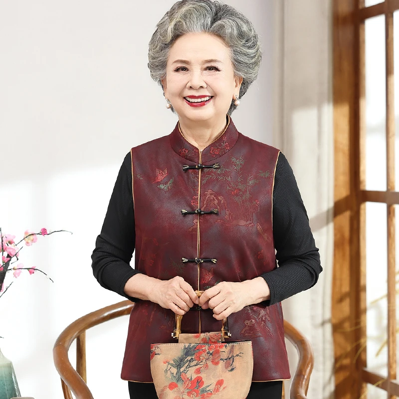 中老年人春秋季妈妈外穿马夹上衣老人太太高档马甲奶奶薄款外套女