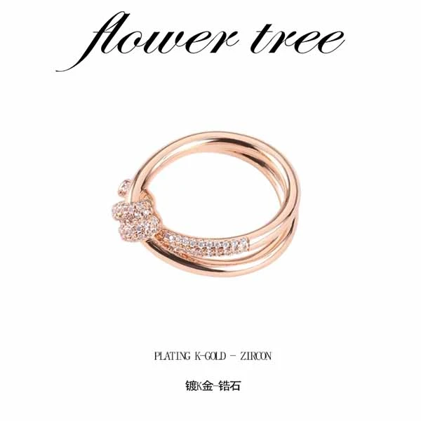 铜合金锆石戒指 7353 CNC精工 绳结带钻双圈戒指