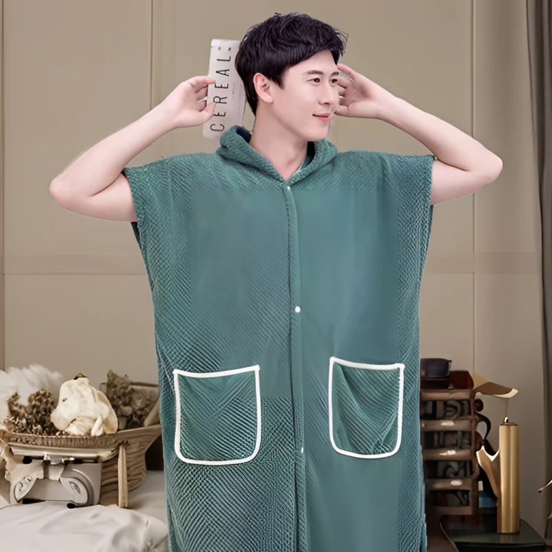 珊瑚绒男女带帽子浴袍睡袍吸水速干浴巾不掉毛长袖短袖浴衣大码厚