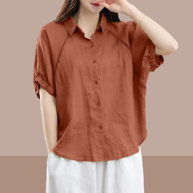 女士衬衫爆款2025新款时尚百搭微胖mm显瘦文艺夏装洋气遮肚子短袖