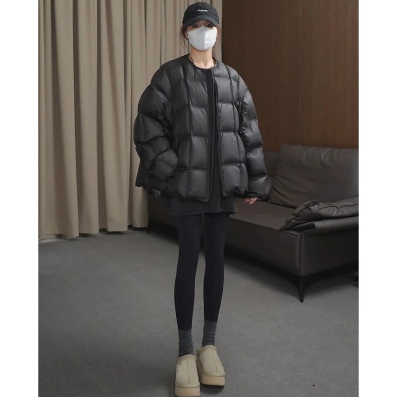 黑色棉袄女爆款2025冬季新款方格酷飒感冬装保暖棉服厚外套时尚潮