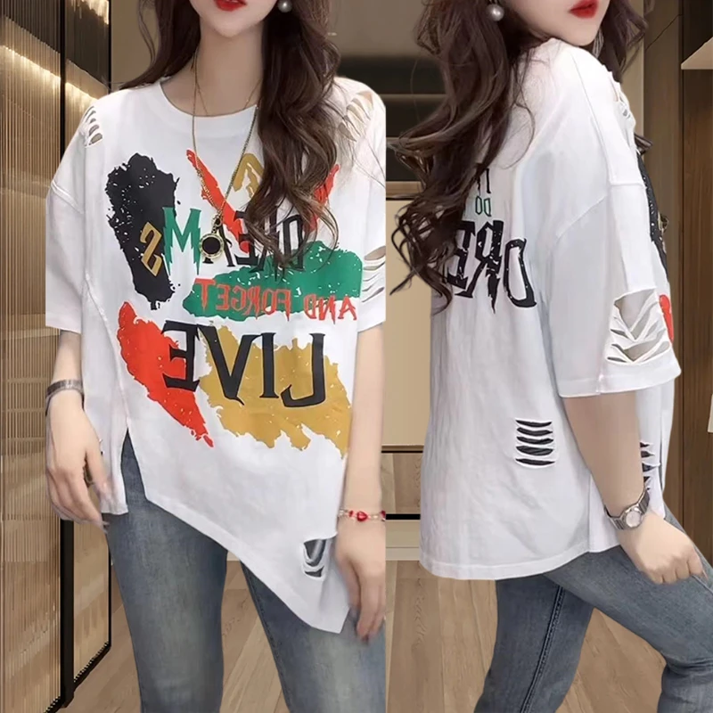 设计感小众上衣女2025夏季新款欧货大版t恤正肩显瘦短袖外穿洋气