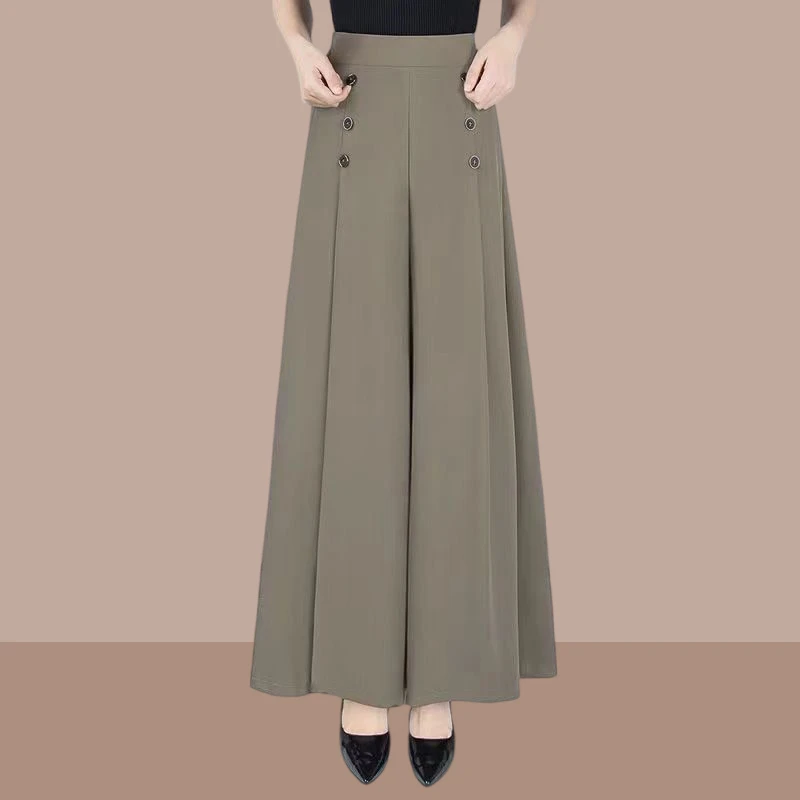 女士冰丝裙裤2025夏季新款高腰垂感中年妈妈阔腿裤长裤薄款女裤子