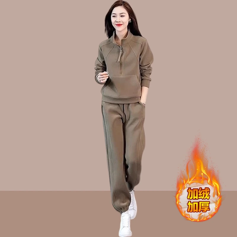 时尚洋气套装爆款2025冬季新款小个子入秋一整套加绒加厚卫衣卫裤