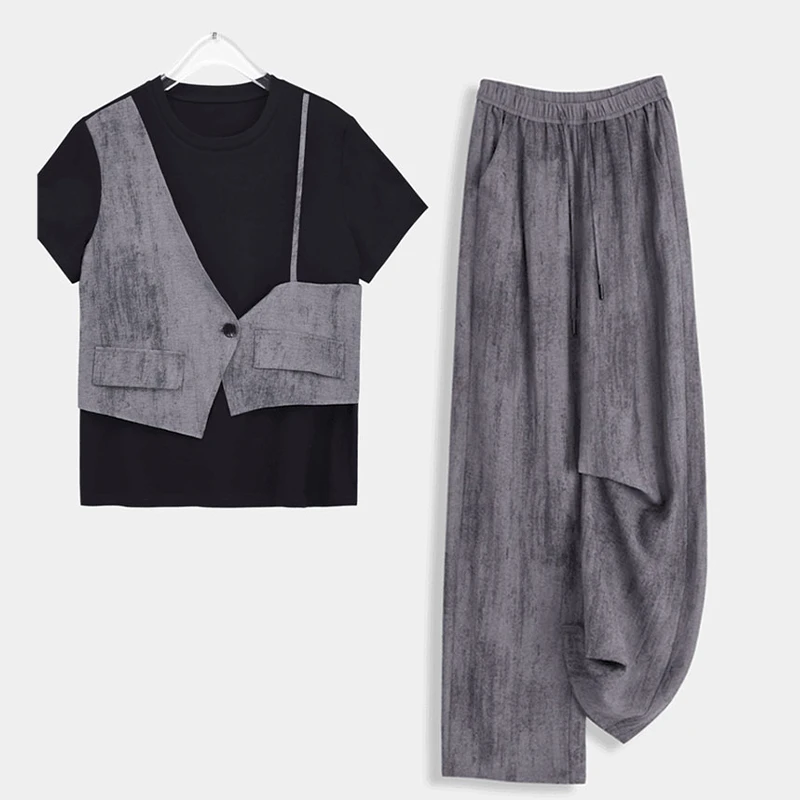 夏季套装2025新款爆款洋气阔腿裤百搭上衣两件套御姐轻熟风一整套