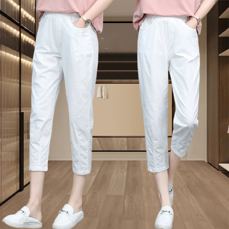 夏季薄款裤子女2025新款爆款百搭休闲七分裤美式上档次显瘦哈伦裤