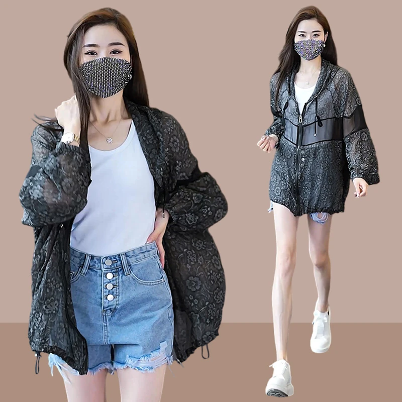 连帽防晒衣女外穿爆款2025新款网红防晒服时尚碎花夏季薄款短外套