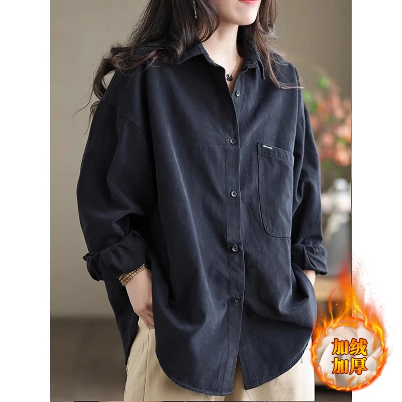加绒加厚女士长袖衬衫爆款2025秋冬季新款时尚洋气衬衣小个子上衣